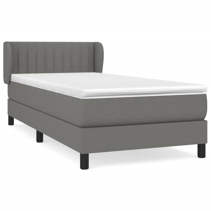 3126366 vidaXL Lit à sommier tapissier et matelas Gris foncé 90x190 cm Tissu