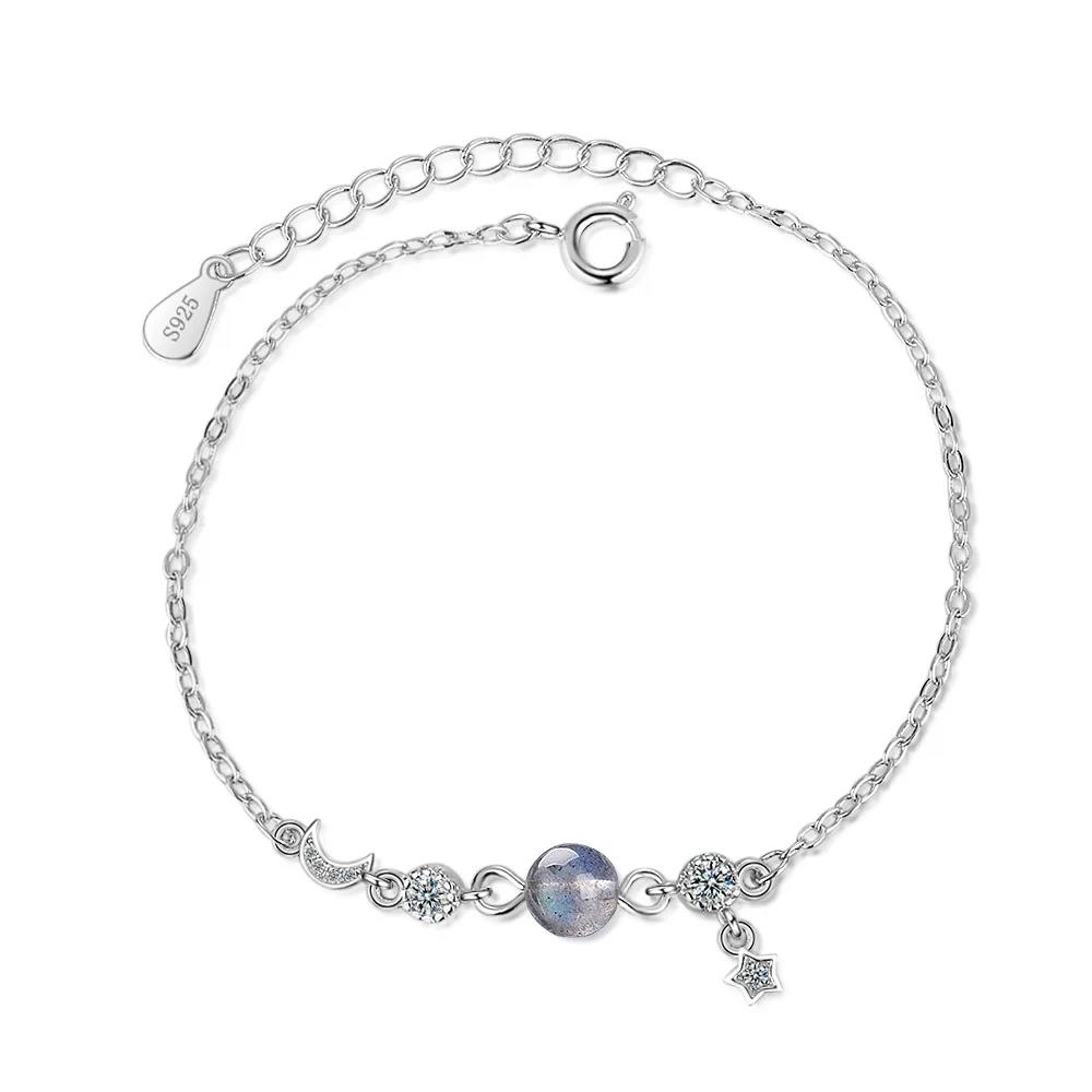 Simple Female Bracelet 925 Sterling Sliver Blue Moon Zircon Crystal Charm Bracelet for Women Girls Chain Wedding Jewelry Gift