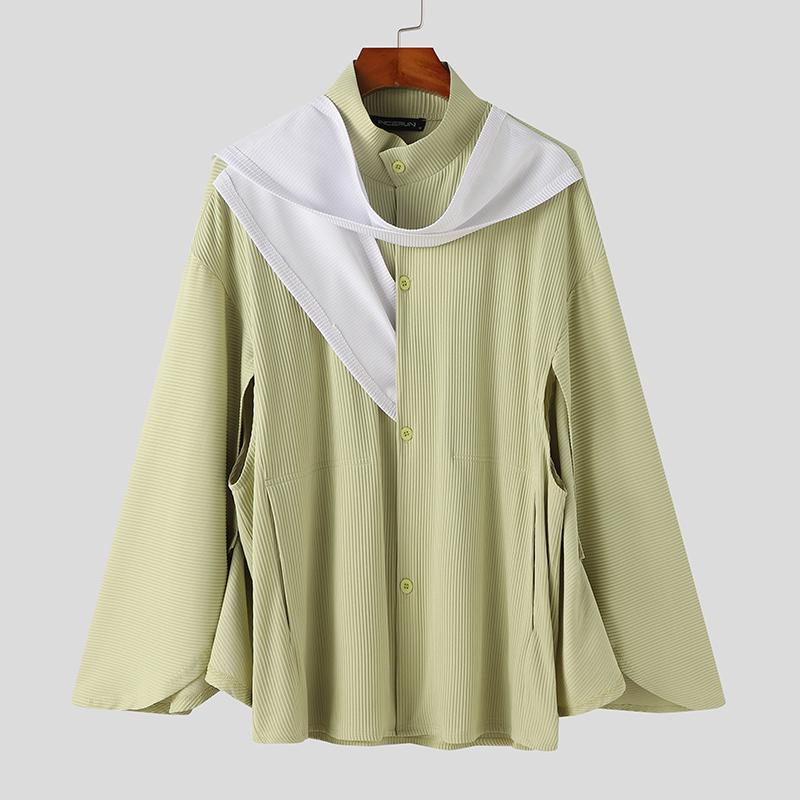 

INCERUN Мужские осенне-весенние лоскутные разрезные свободные повседневные топы из рубчика S зелёный