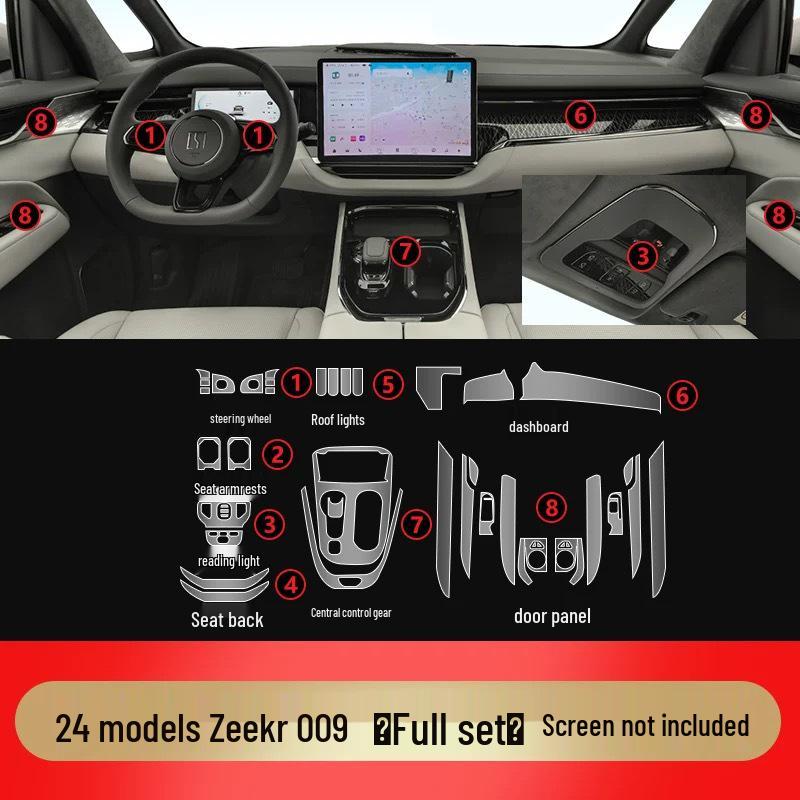Zeekr 009 Interior & Dashboard Protective Films - 25 Model Compatibility, TPU HD Films for Navigation Screen & Gear Shift Headlight