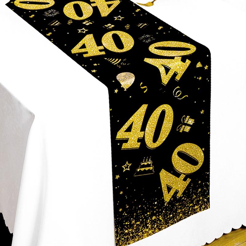 18 30 40 50 Year Old Black Gold Table Runner Happy Birthday Party Decoration Adult 30th 40th 50th 60t Birthday Tablecloth Banner
