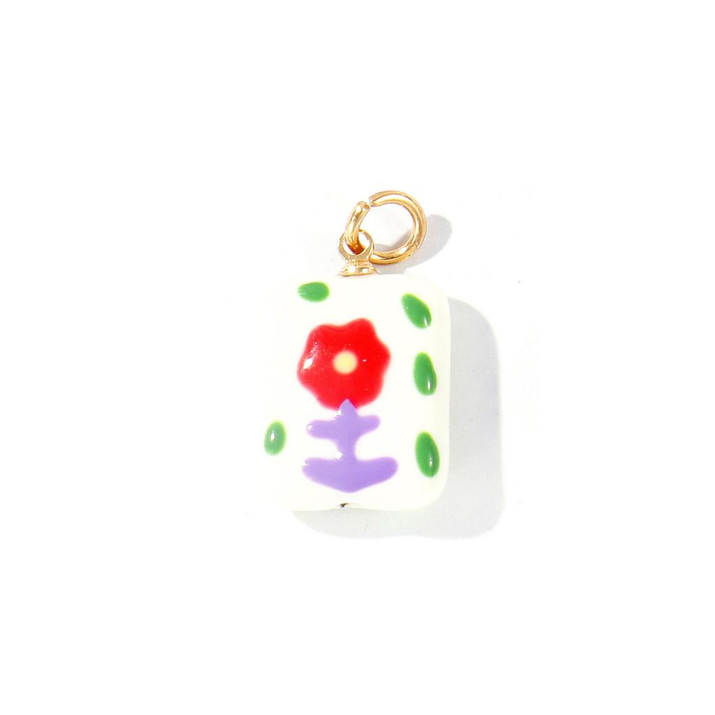 2 Pcs Ceramic Charms Multicolor Flower Rainbow Hand Drawing Double Sided Brass 18K Gold Plated Pendants For DIY Necklace Making