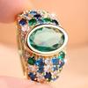 Luxury Gold Color Green Blue CZ Cluster Ring for Women Daily Wear and Party
