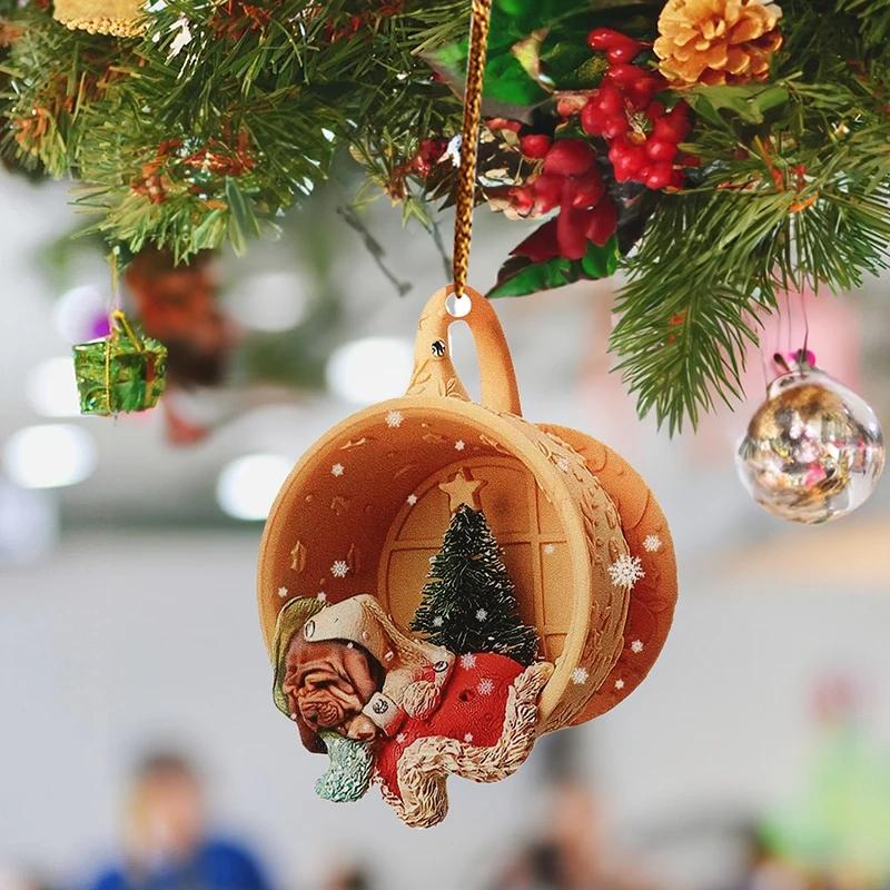 10PCS Acrylic Cute Dog Christmas Pendant Home Christmas Tree Atmosphere Decoration Navidad Natal New Year Gifts Party Props