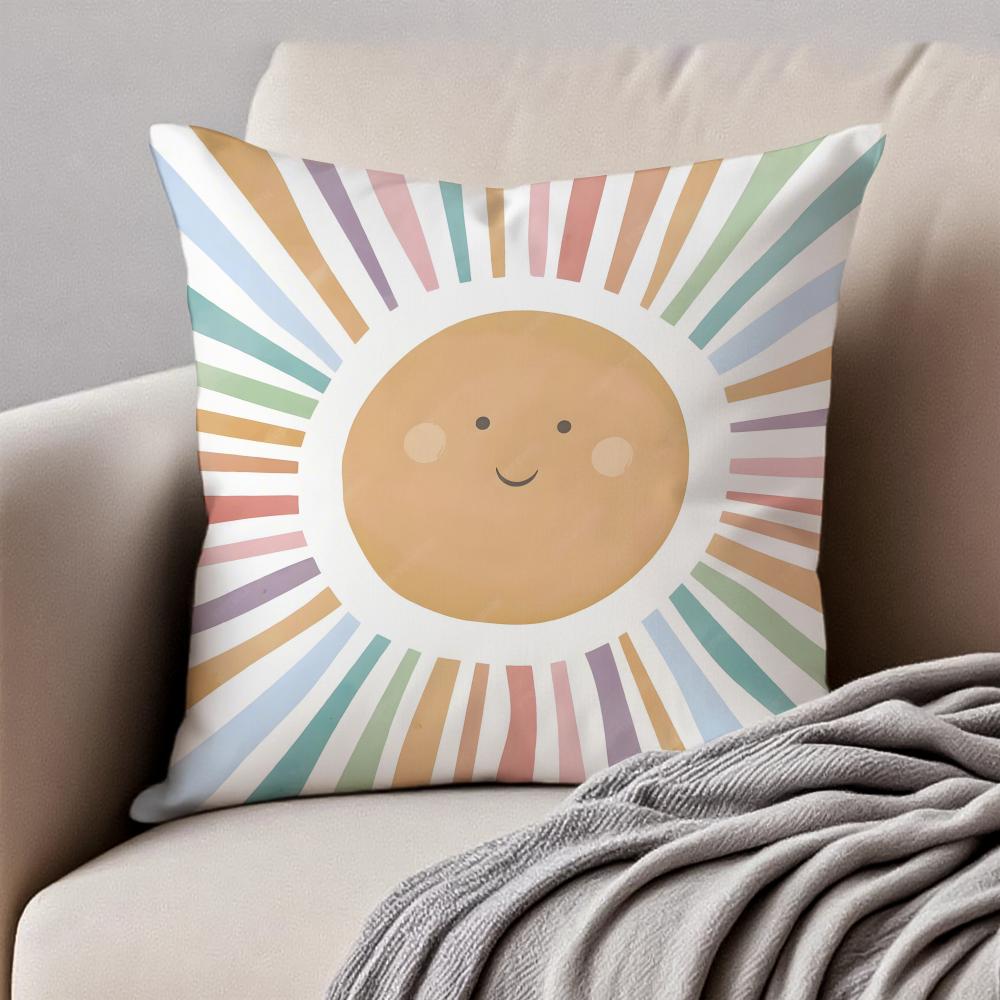 Cartoon Rainbow Sun Cushion Cover Pillowcase Anti-Dustmite Invisible Zipper Short Plush Sofa Cushion