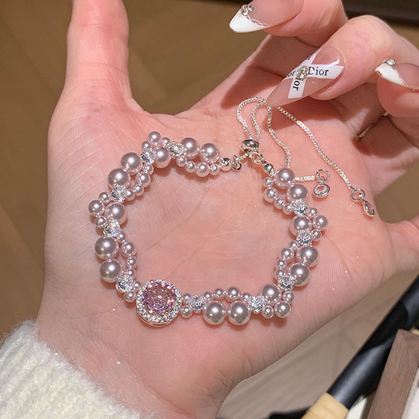 

Двухслойный выдвижной браслет с цирконом и жемчугом - Легкая роскошь, ретро, китайский стиль, изысканные украшения.