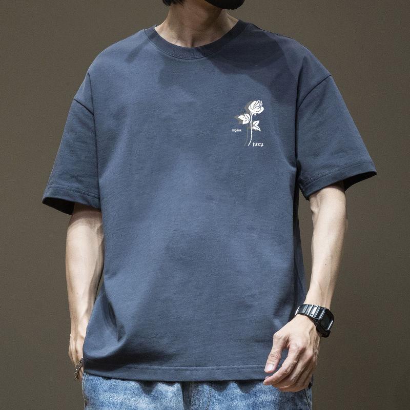 

200G Heavyweight Xinjiang Pure Cotton Round Neck Loose and Thick American Retro Pure White Small Collar Short Sleeved T-shirt for Men XL