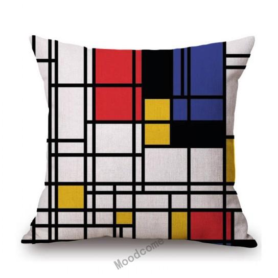 Modern Abstract Art Geomtric Lines Red Blue Yellow Piet Mondrian Oil Painting Home Decorative Pillow Case Linen Cushion Cover