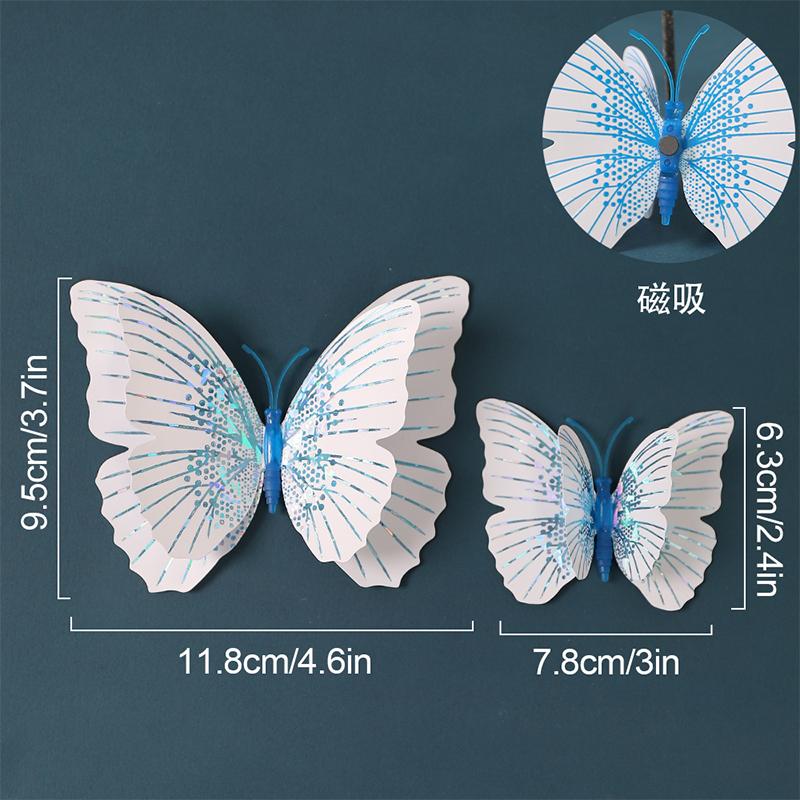 Neue 12 Stück Doppelschicht 3D Schmetterling Wandaufkleber Heimzimmer Dekor Schmetterlinge für Hochzeitsdekoration Magnet Kühlschrankaufkleber