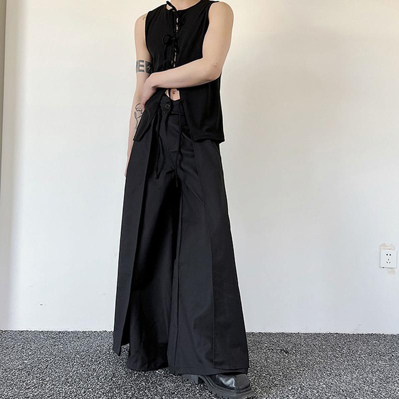 Pantalon Japonais Superposé Homme Jambe Large Hakama Y2k Pantalon Homme Esthétique Sombre Streetwear Vêtements Oversize