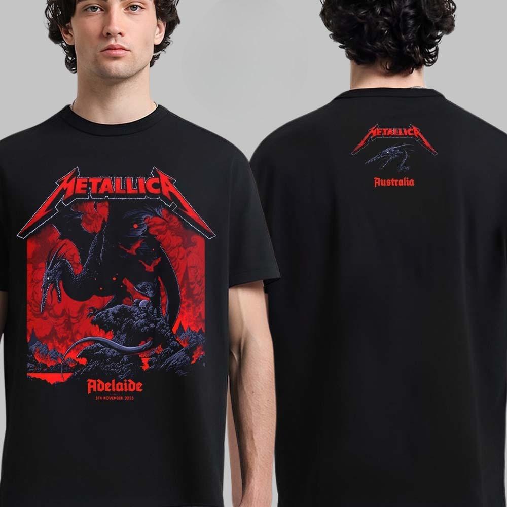 Metallica M72 Аделаида Австралия Эксклюзивная футболка-попап от Кена Тейлора на стадионе Adelaide Oval 5 ноября 2025 года Футболка с артом птерозавра 4XL