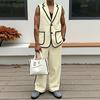 Men Stitching Sleeveless Buttons Waistcoat And Long Straight Pants Sets