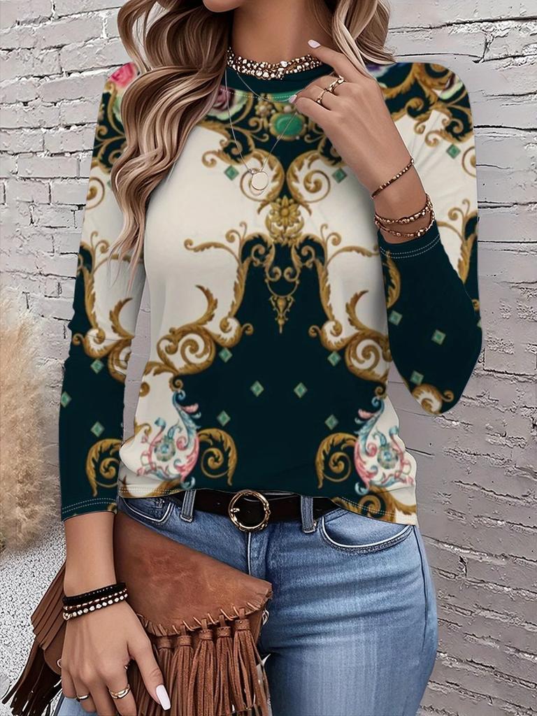 Women's T-shirt 3D Printing Green Plant Print Fashion Long Sleeve Round Neck Regular Top Holiday Weekend Spring and Autumn Y2K