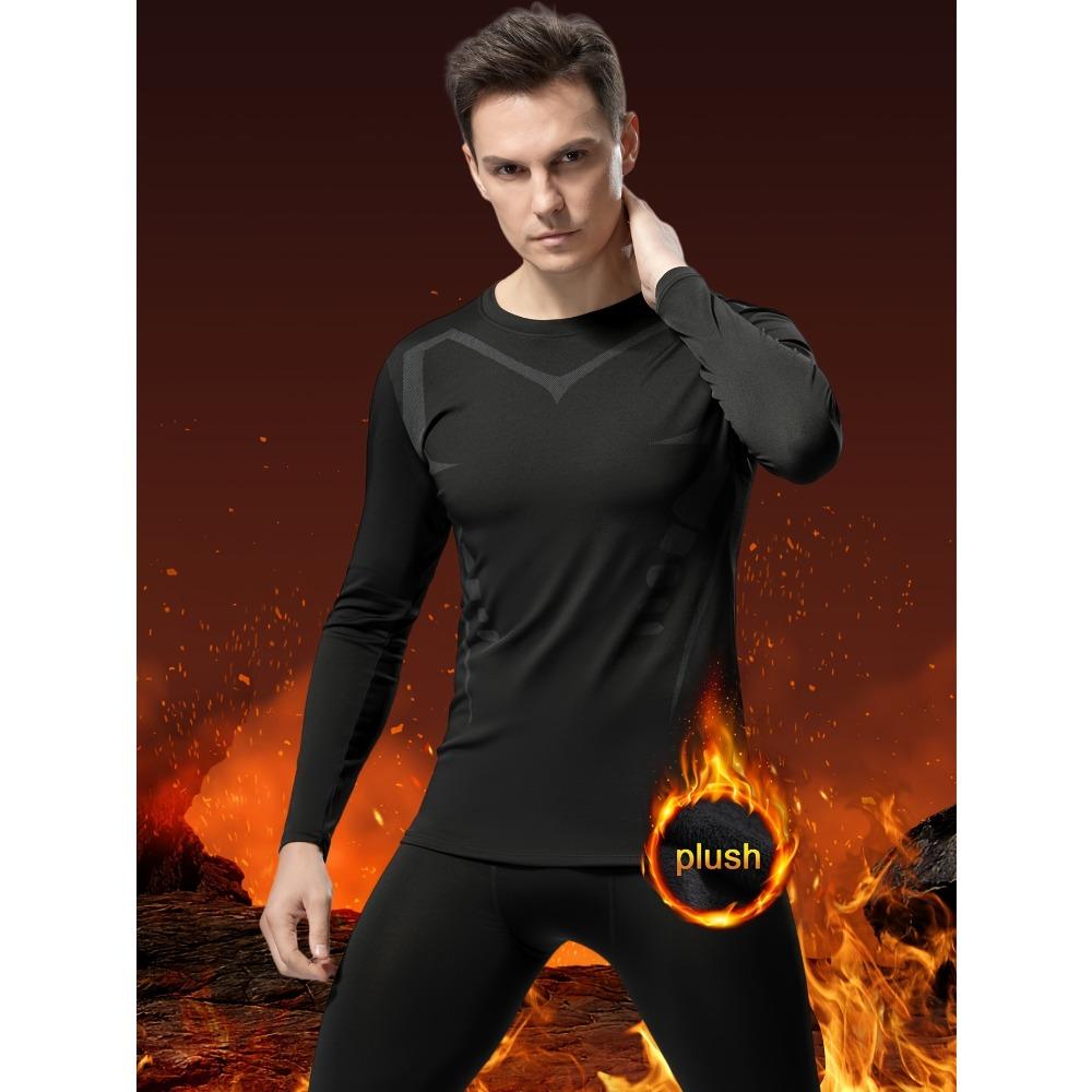 Herren Fleece Thermounterwäsche Set Sport Outdoor Skifahren Basisschicht Fitness Schnelltrocknend Rundhals Lange Unterhosen
