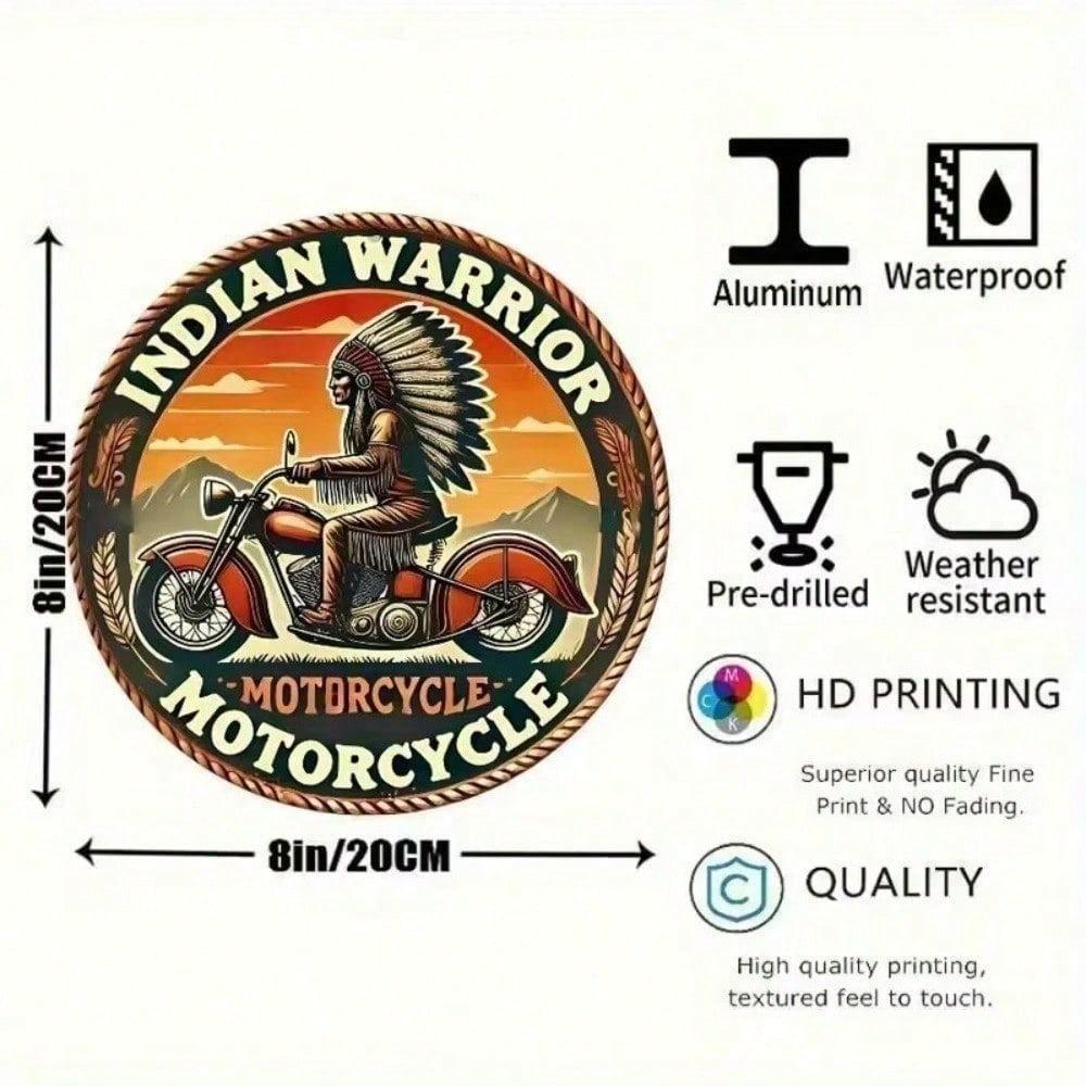 \Vintage Indiase Motorfiets Metalen Bord - 12 Inch Rond Rustiek Wandkunst voor Garage Bar Pub\