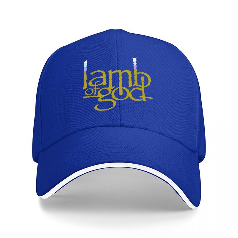 Lamb of God Logo Embroidered Black Baseball Cap with White Trim Classic Adjustable Fit for Music Fans and Metal Enthusiasts