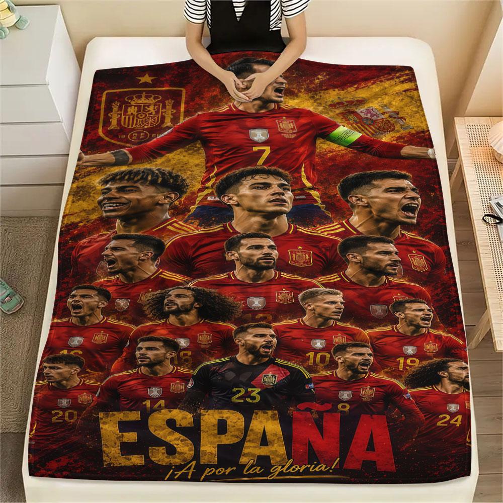 1 Pieza Manta de Franela Estampada de la Selección Nacional de Fútbol de España Adecuada para Todas las Estaciones para Decoración del Hogar Calidez y Comodidad Regalos Regalo Navideño