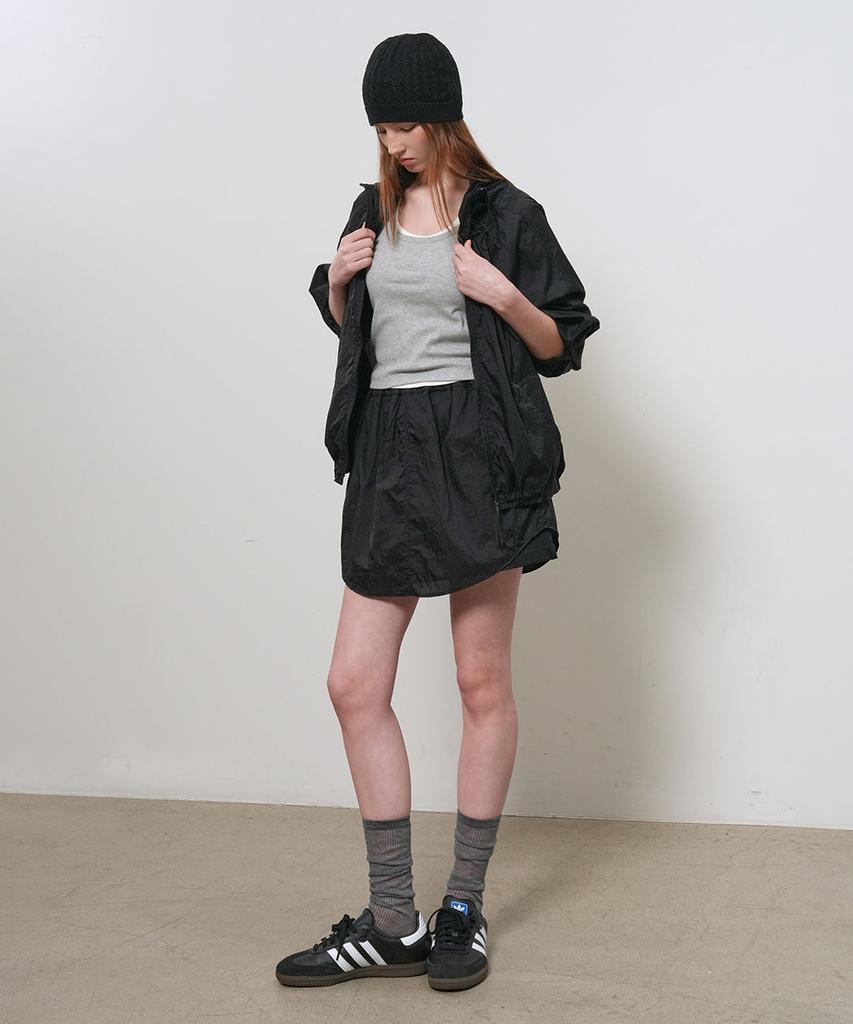 General Idea Sheer Shirred Layered Elastic Skirt [Black] / Gf1Lsk508