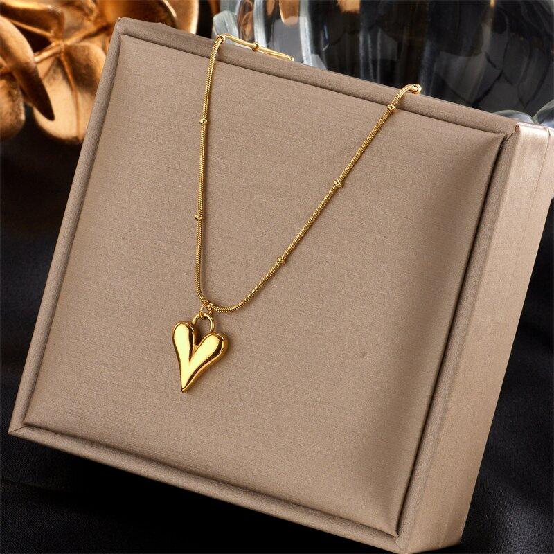 DIEYURO 316L Stainless Steel Simple Heart Love Circular Tassel Necklace Lady Trend Fashion Clavicle Chain Jewelry Glamorous Gift
