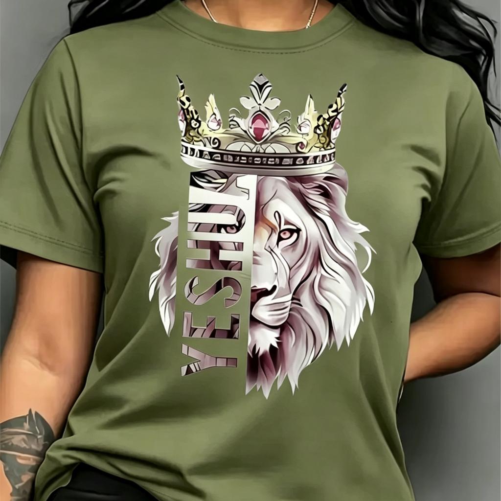 Løve Bog Trykt Dame T-shirt Sommer Løs Korte Ærmer Moderigtig Komfortabel Alsidig Fritid Bomuld T-shirt