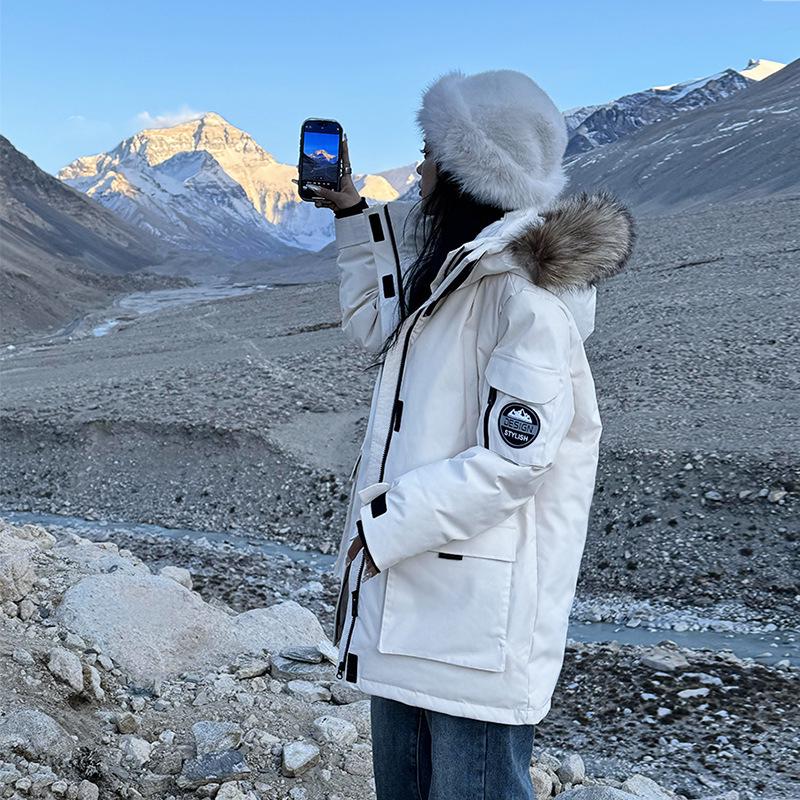 

2024 Winter Fur Collar Casual Loose Fit Couple Down Jacket - Fashionable Workwear Parka XL [130-150]
