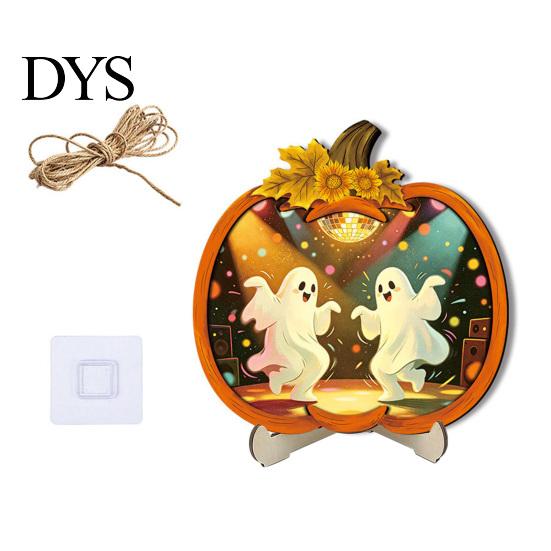 Durable Halloween Decorations Door Sign, Glowing Ghost Hanging Decor, Wooden LED Window Cool Patterned Ornaments Ornament for Party, Spooky