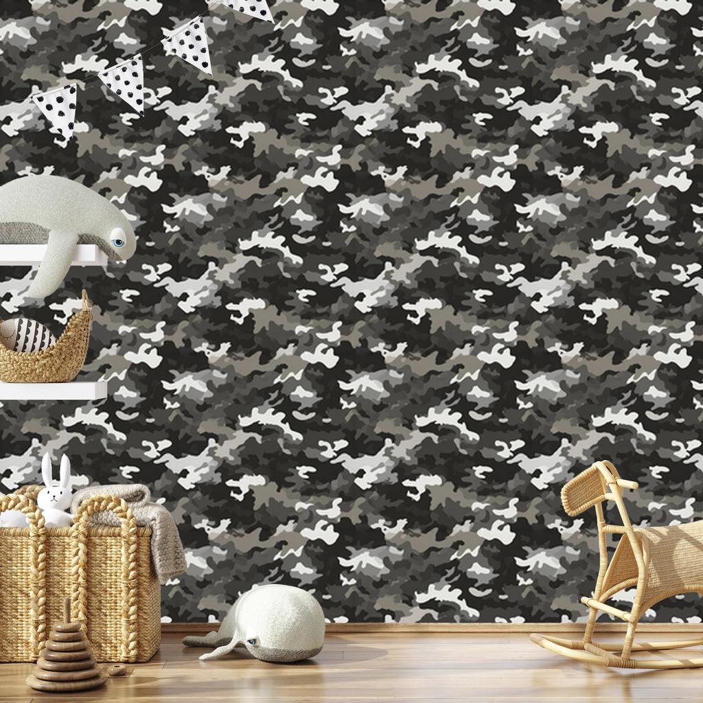 Military Camouflage Wallpaper Graphite and Gray for Living Room and Bedroom 50x1000