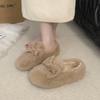 Fé-vind rosett fluffiga enkelskor dam 2025 höst och vinter nya ytterkläder sammet varma mjuka enkelskor Doudou-skor