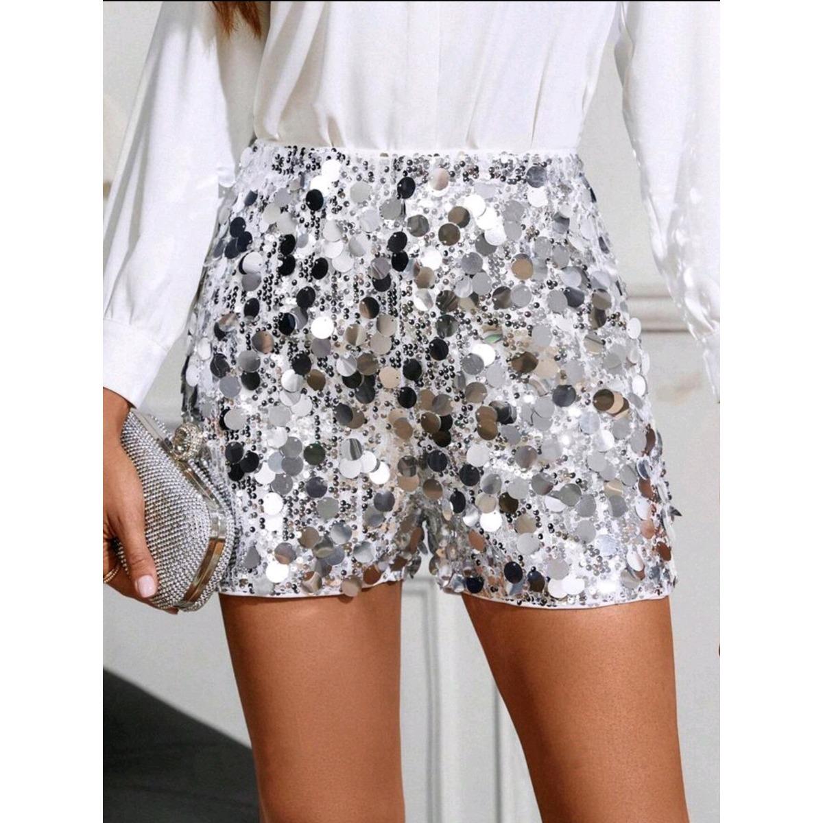 Ladies, Shiny Pearl Shorts, Party Gowns, Shiny Women s Trousers S серебряный