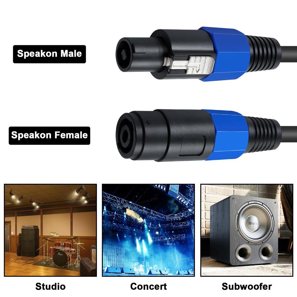 Poyiccot Speakon Extension Speaker Cable 18AWG Male to Speakon Extension DJ PA Stage Audio Jack Loudspeaker Amplifier Wiring Cord with Twist Cable,