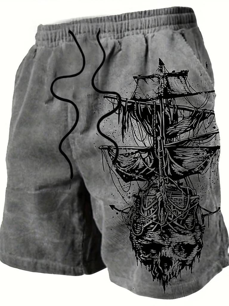Boxing Shorts Pants 3D Print Training Retro Pirate ship Ghost Skull Boat Unisex Men Women Quick Dry Fitness Gym Sport Workout Casual Streetwear