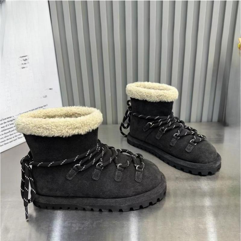 Snow Boots Women's New Winter Platform Plus Velvet Fur Integrated Thermal Strap Ugly Cute Booties