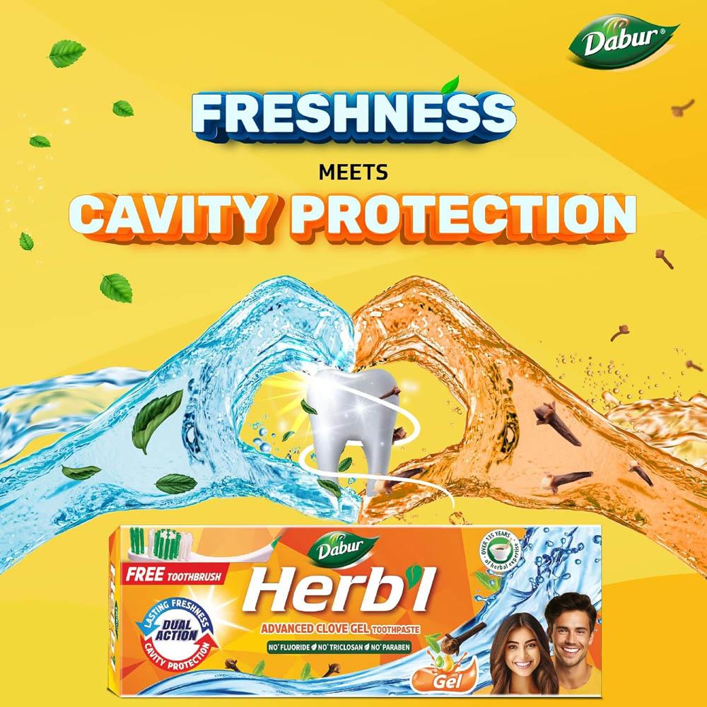 Kräuter Nelken- und Minzgel Zahnpasta + KOSTENLOSE Zahnbürste 150 g Dabur Herb'l Advanced Zahnpasta