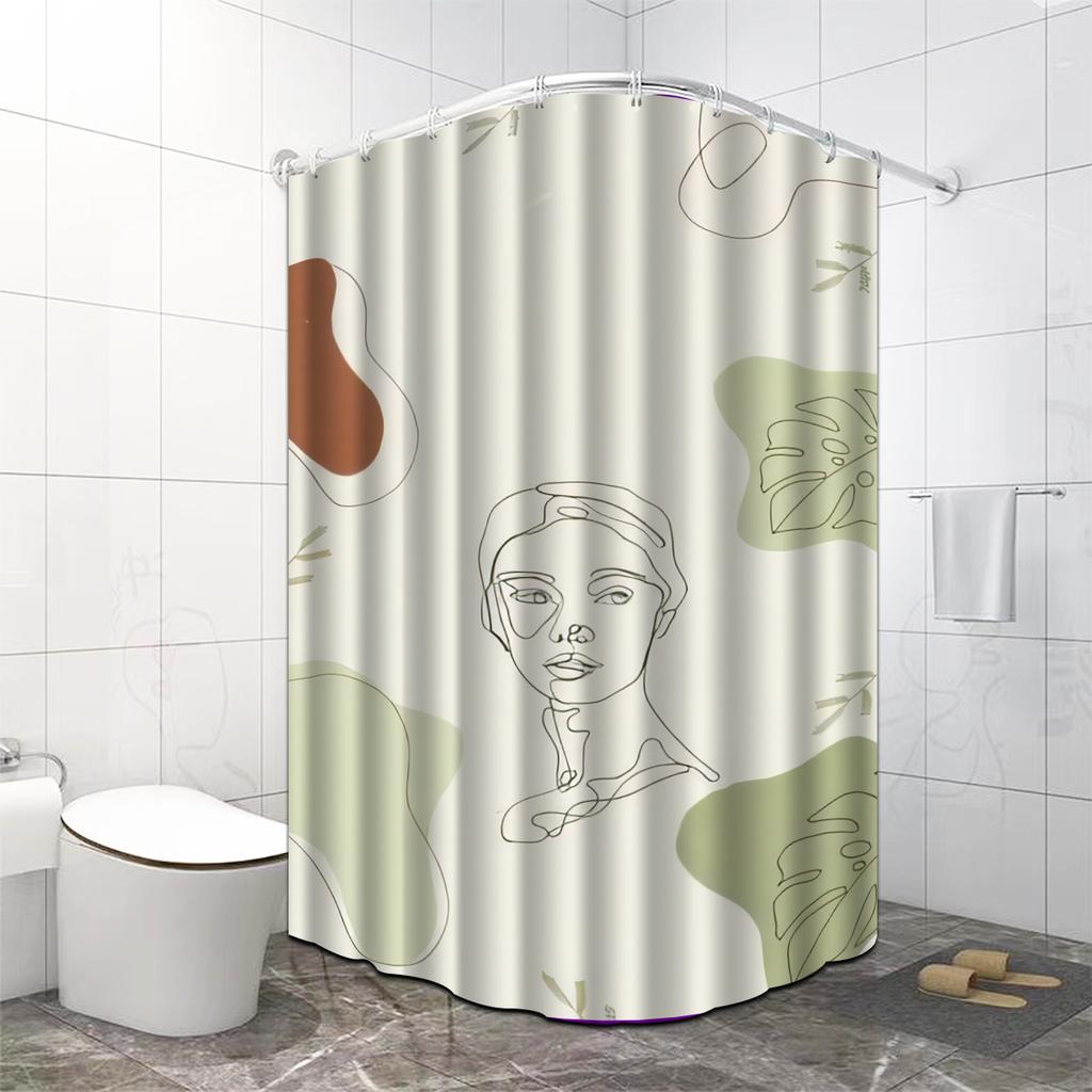 Elegant Line Art Face Shower Curtain, Modern Minimalist Abstract Design, Machine Washable, All-Season Bath Decor