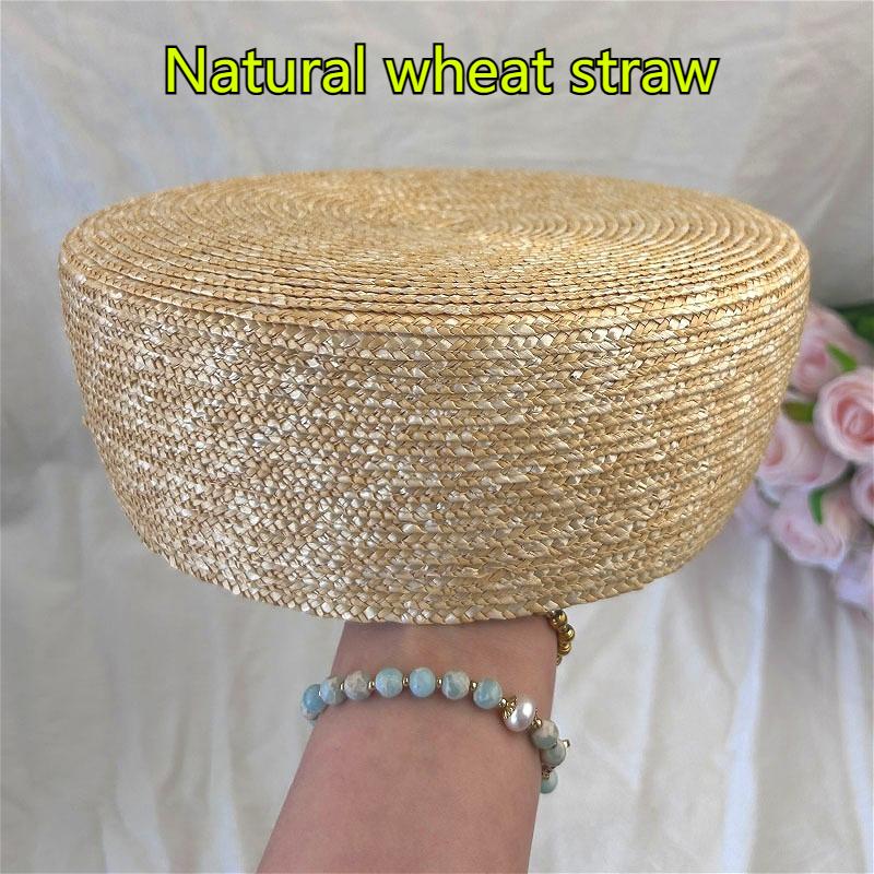 My Extreme Outdoor Activities Women's French Natural Wheat Straw Berets Circle Woven Sun Hats Church Derby Party Hostesses Pillbox Hat Millinery Fascinator Base 56-58Cm
