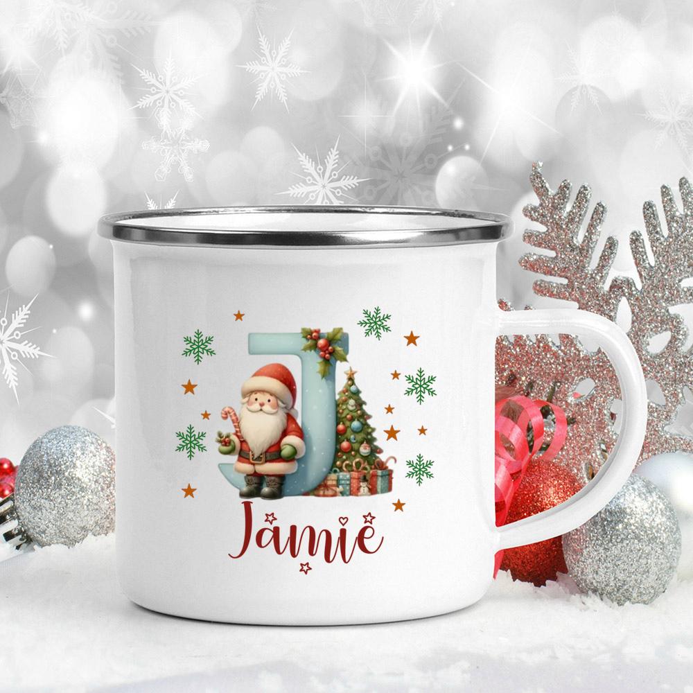 Personalisierte Weihnachten mit Namen Tasse Heiße Schokolade Schokoladen Tasse Getränke Saft Tasse Weihnachtsdekor weiße Emaille Tassen Weihnachten Geschenk