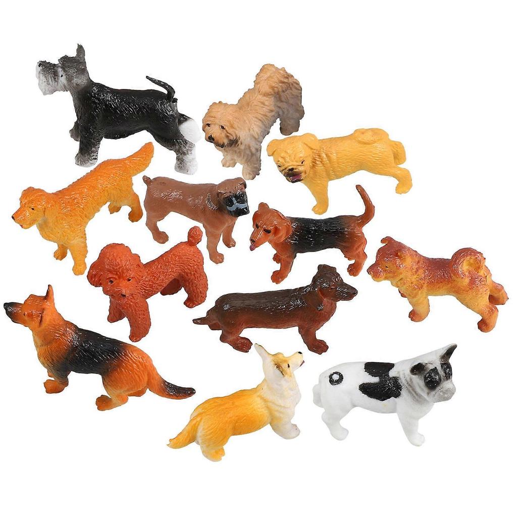 Dog Figurines Puppy Statues Models Toys Decoration Educational Toy For Children Miniature Design Assorted Color 12Pcs