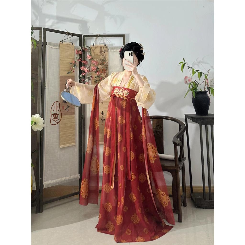 Stellen Sie den chinesischen Hanfu-Stil der Tang-Dynastie für Frauen wieder her, einteiliger Rock in Brustlänge, Alltagsanzug