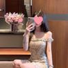 Waist-Cinching 2026 Floral One-Shoulder Short Dress with Elastic Waist - New Summer Style for Women