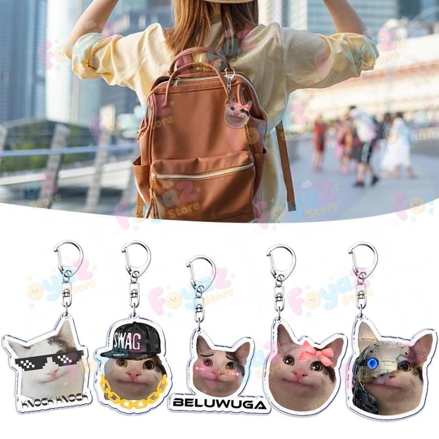 Funny Cute Cat Meme Keychain Accessories Bag Charms Cat Lover Animal Keychains Keyrings Jewelry Fans Cute Cartoon Freinds Gift