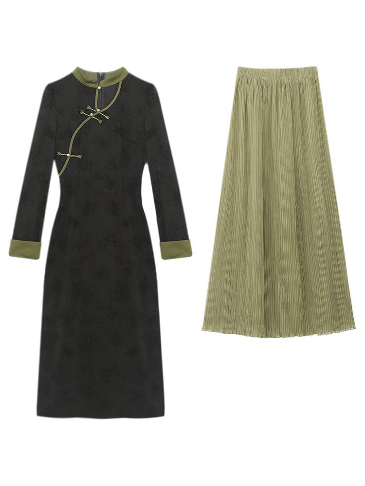 Plus Size Chinese Style Dark Jacquard Spring 2025 Retro Long Dress