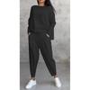 Women's Solid Color Crew Neck Long Sleeve Top & Pleated Pocket Harem Pants 2 Piece Loungewear Outfit Set