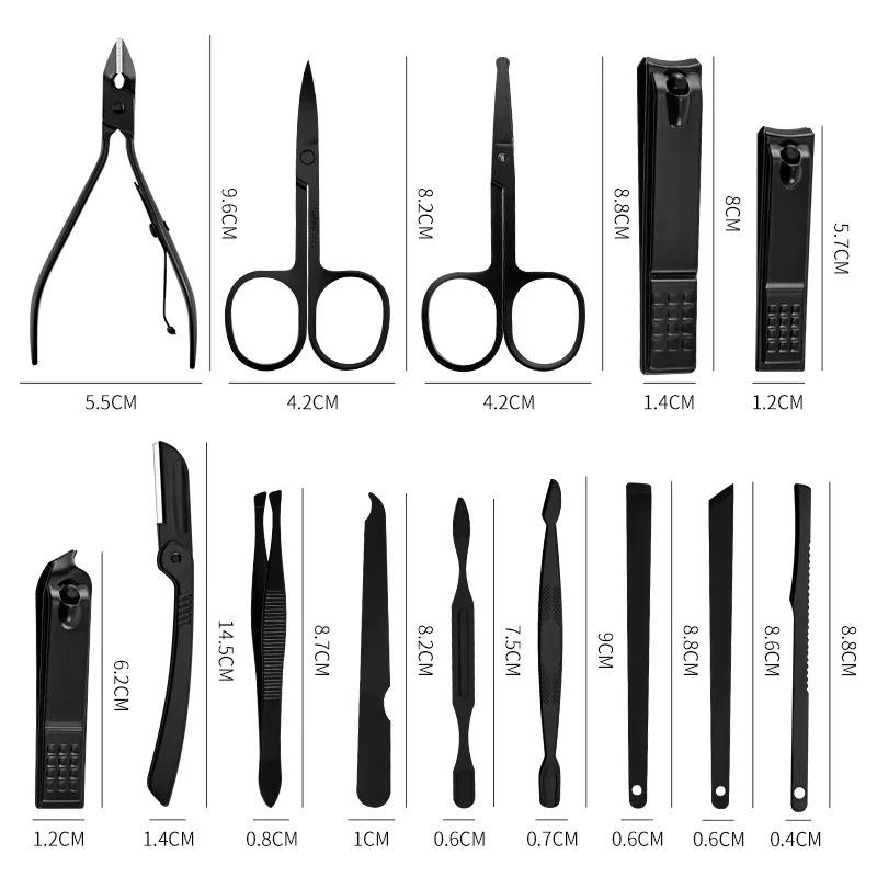 8/12/15/24pcs black Nail clipper set Pedicure knife Stainless steel Nail beauty tool Nail Care Trimmer Portable travel box