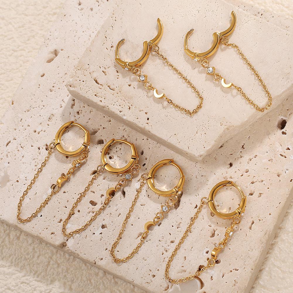 Elegant 18K Gold-Plated Zircon Ear Clips: European-American Style Stainless Steel Earrings