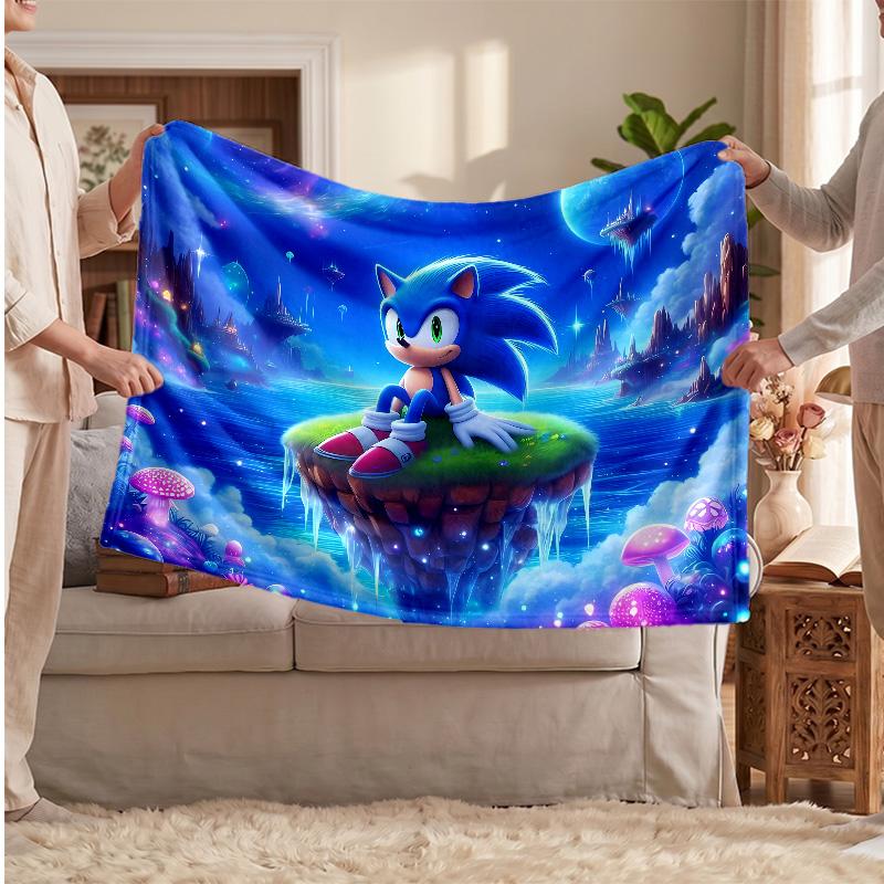 Sonic the Hedgehog Printed Flannel Blanket, Skin Friendly Warm Throw for Indoor Couch Bed Daily Use