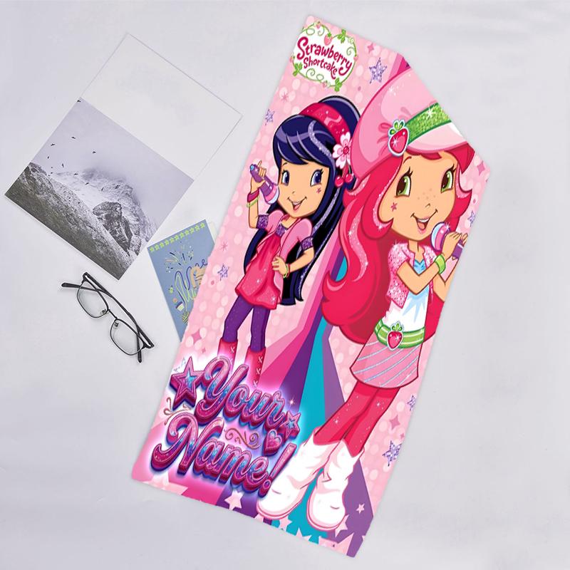 1pc Princess Strawberry Beach Towel with Custom Name, Beach and Seaside Swimming Pool Equipment, Fashion Pattern, Rectangular, Travel Essential