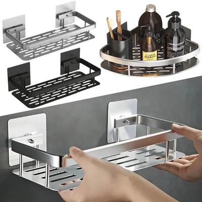 Bathroom Shelf No Drill Storage Organizer Aluminum Alloy Shampoo Storage Rack Bathroom Accessories Wall Rack For Kitchen Toilet