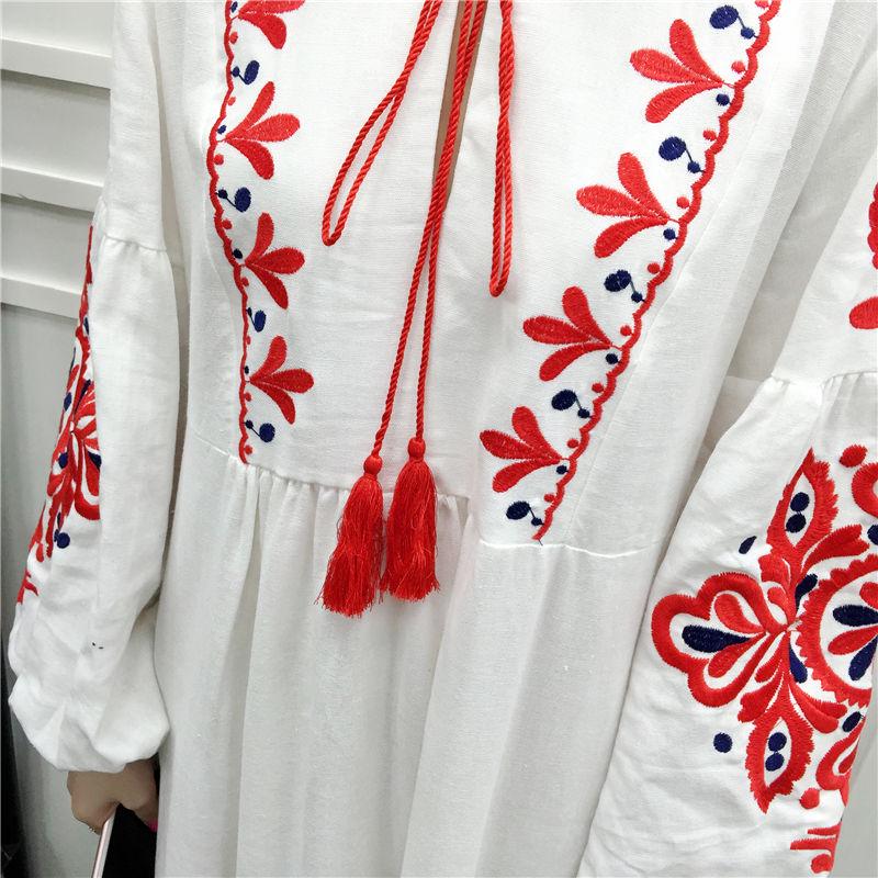 Women Floral Embroidered Ethnic Cotton Linen Lantern Long Sleeve Maxi Dress  Loose Long A-line Dress comprar a buen precio  entrega gratuita, reseas  reales con fotos  Joom