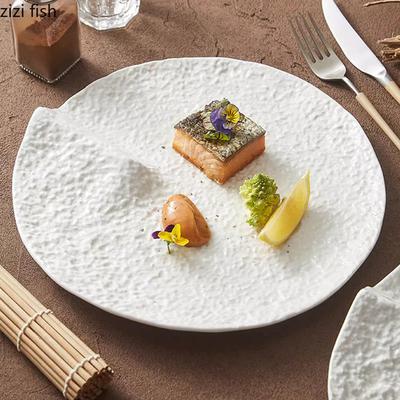 Assiette en céramique irrégulière à motifs de pierre, assiette à dessert, assiette à sushi, assiettes à bœuf, cuisine moléculaire d'hôtel, vaisselle créative
