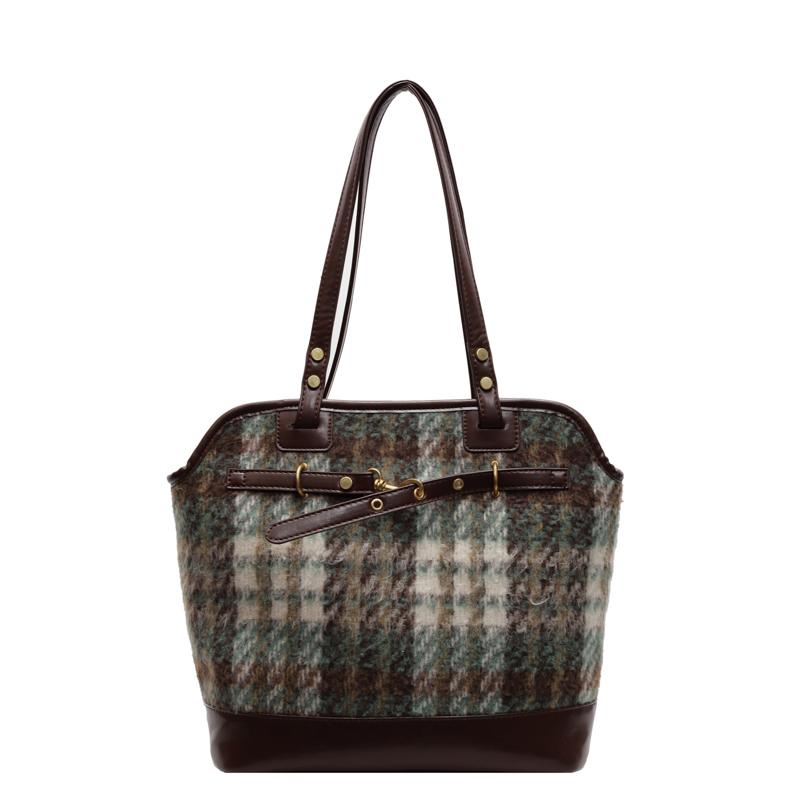 Karierte Einkaufstasche mit großer Kapazität, Umhängetasche für Damen, Vintage-Rucksack